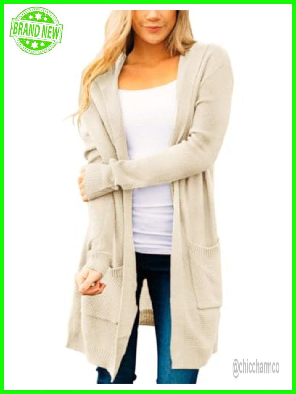 Women's Hooded Long Cardigan Sweater Open Front Midi Pockets Fall Winter Waffle
